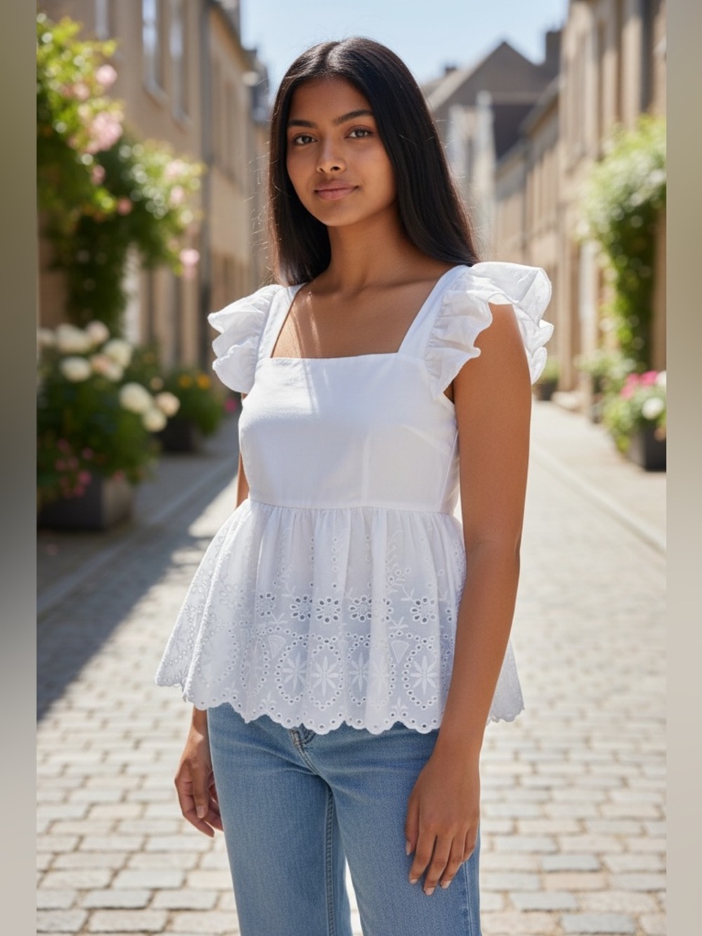 Lulu's White Embroidered Eyelet Top